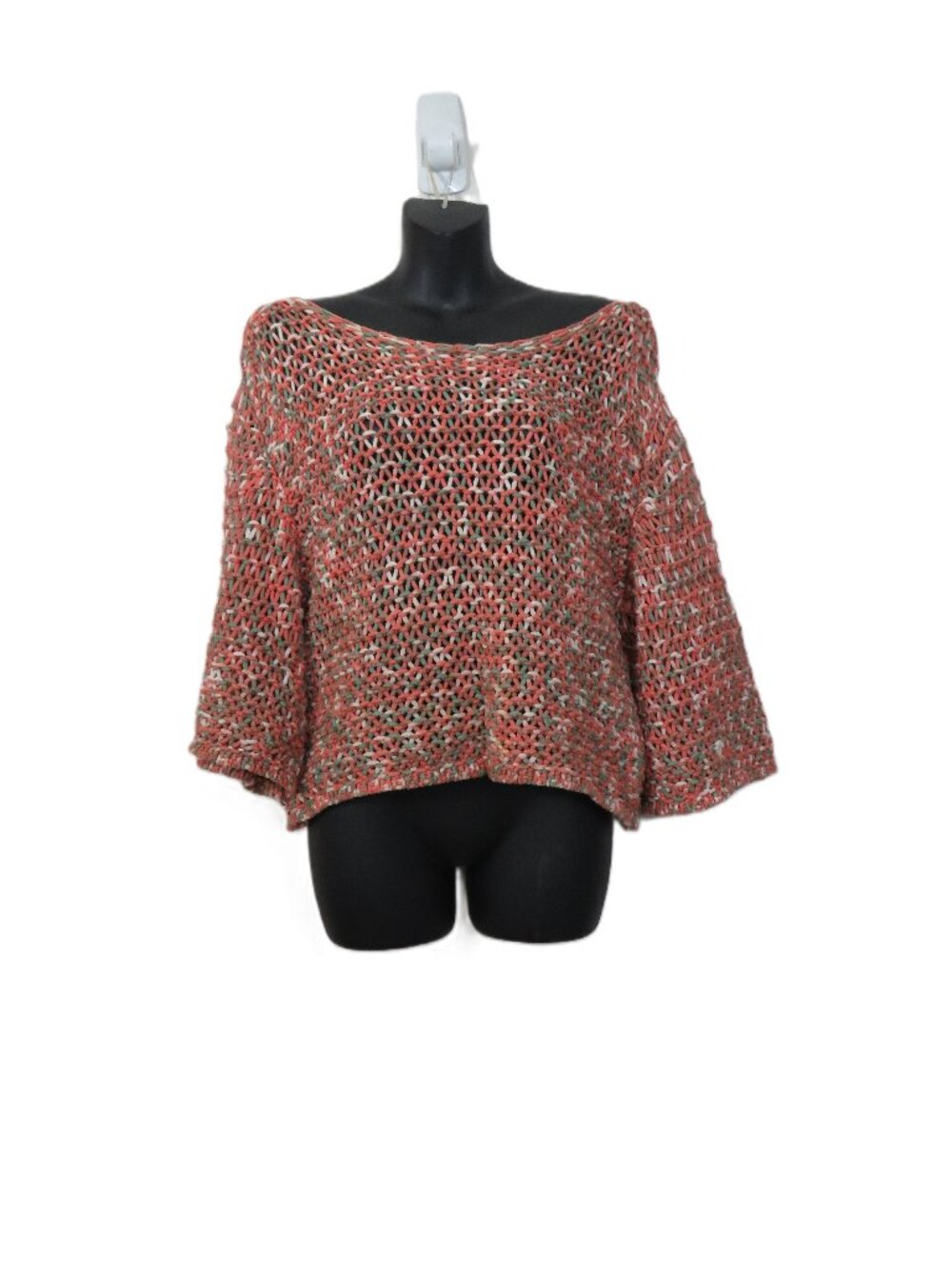 Anthropologie Moth Sz Small Open Knit Pullover 3/4 Sleeve Relaxed Cover Up Pink